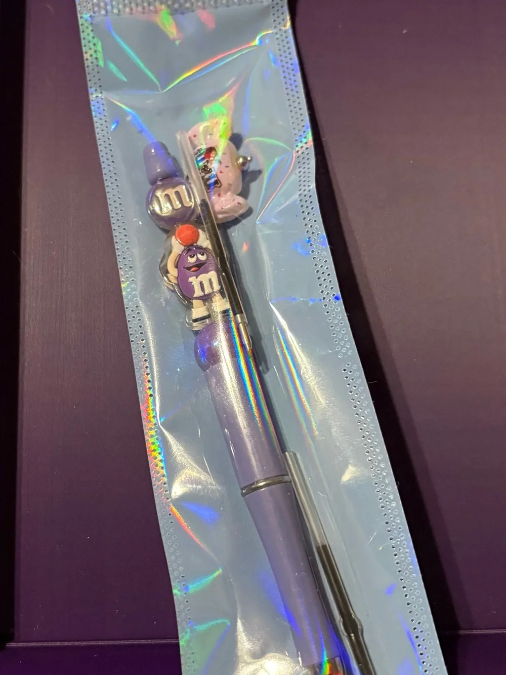 Hand Crafted Lavender Purple Charm Pen with Candy Dangle
